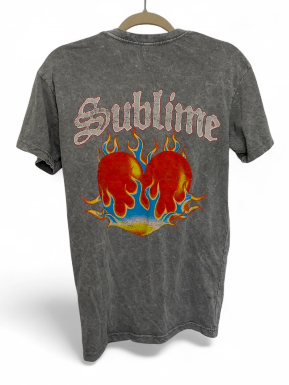 Sublime Gray Graphic Short Sleeve Band Tee with Flaming Heart